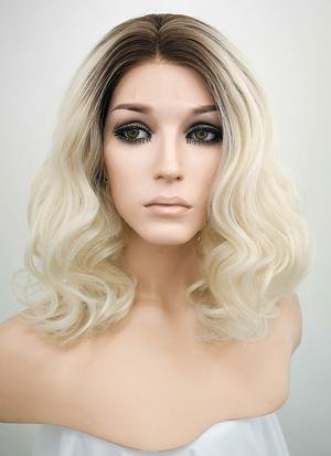 Light Blonde With Dark Roots Wavy Bob Lace Front Synthetic Wig LF771 – Wig Is Fashion