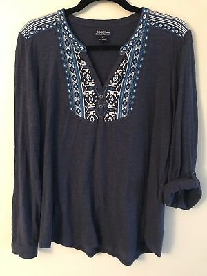 LUCKY BRAND EMBROIDERED Boho Long Sleeve Top Sz Large Blue - $8.50 | PicClick