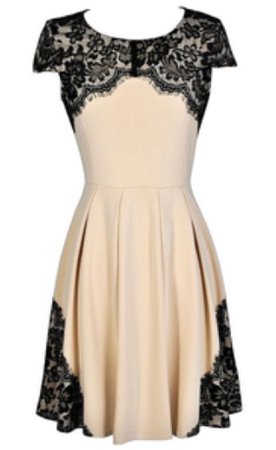 short black lace and beige dress