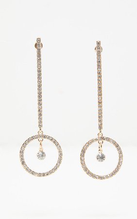 Gold Diamante Drop Circle Earrings
