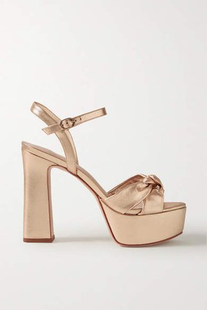 Porte & Paire - Knotted Metallic Leather Platform Sandals - Gold