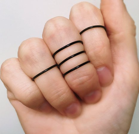 5 Black Midi Rings Black Knuckle rings Midi rings Knuckle | Etsy