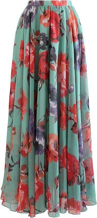 CHICWISH Women's Black Blooming Calla Lily Floral Watercolor Chiffon Maxi Slip Skirt, Size XS-S at Amazon Women’s Clothing store