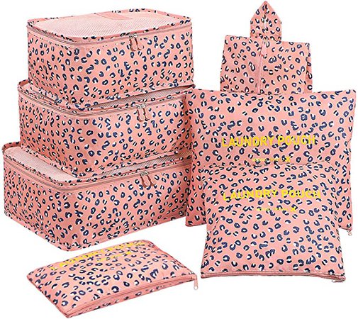 Amazon.com | Luggage Cubes,Mossio 7 Pack Lightweight Toiletry Organizer Space Saver Travel Accessories Pink Leopard | Packing Organizers