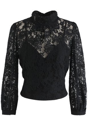 Floral Lace Open Back Crop Top in Black - Retro, Indie and Unique Fashion