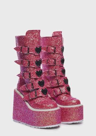 Sparkly pink platform boots