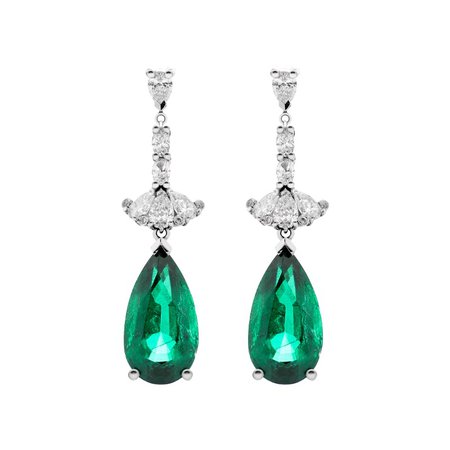 The Plié Suite, Pear Cut Emerald & Diamond Drop Earrings.