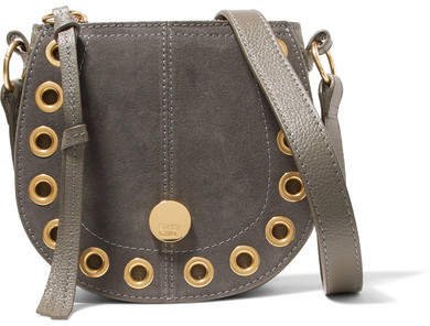 Kriss Mini Eyelet-embellished Textured-leather And Suede Shoulder Bag - Charcoal