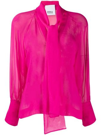 Pink Erika Cavallini Pussy-Bow Silk Blouse | Farfetch.com