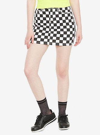 Black & White Checkered Denim Mini Skirt