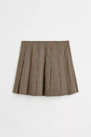 Pleated Skirt - Dark beige/plaid - Ladies | H&M US