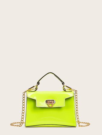 Neon Green Metal Lock Satchel Bag | ROMWE