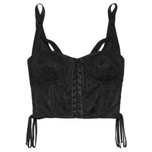 DOLCE & GABBANA Lace-up satin-trimmed mesh-jacquard bustier top