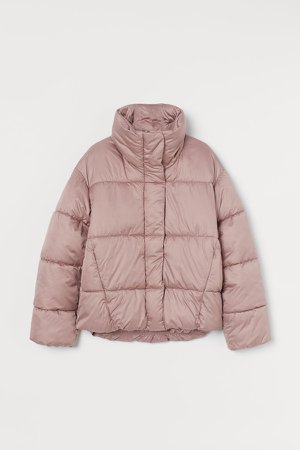 Stand-up-collar Puffer Jacket - Pink