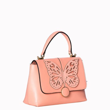 Peach Pink Butterfly Embellished Hand Bag - Pretty Kitty Fashion