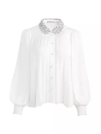 Shop Alice + Olivia Calida Crystal-Embroidered Blouse | Saks Fifth Avenue