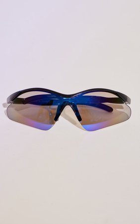 Blue Bug Eye Cut Out Side Sporty Visor Sunglasses | PrettyLittleThing USA