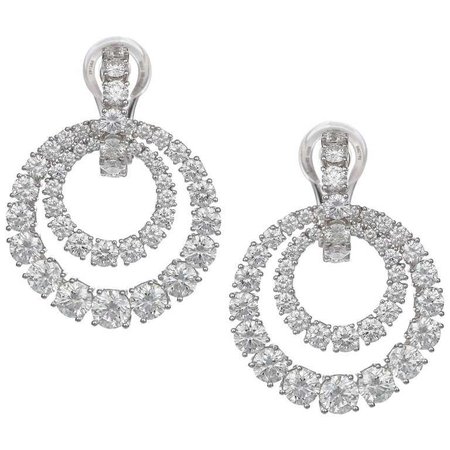 Chopard Diamond Earrings 18k White Gold and 9.40 ct. Round Brilliant Diamonds For Sale at 1stdibs