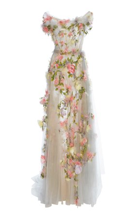 Marchesa, Floral embroidered tull gown