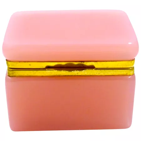 Antique French Pink Opaline Glass Casket Box with Smooth Mounts. : Grand Tour Antiques | Ruby Lane