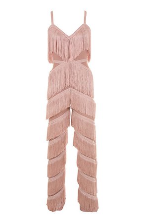 Clothing : Jumpsuits : 'Marcella' Pink Fringed Jumpsuit