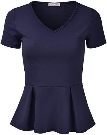EIMIN Women's Short Sleeve V-Neck Stretchy Flare Peplum Blouse Top Burgundy 2XL at Amazon Women’s Clothing store