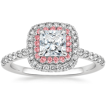 18K White Gold Soleil Diamond Engagement Ring with Pink Lab Diamond Accents