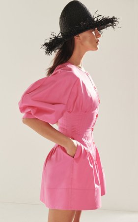 large_oscar-de-la-renta-pink-balloon-sleeve-cotton-blend-mini-dress.jpg (749×1200)