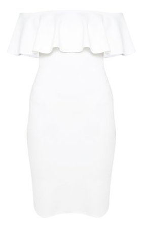 Celinea White Bardot Frill Midi Dress | PrettyLittleThing