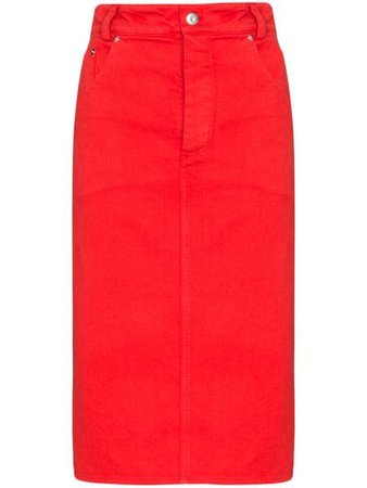 Red Kwaidan Editions Denim Pencil Skirt For Women | Farfetch.com