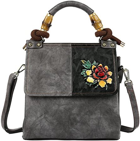 Amazon.com: PU Handbag for Women Top Handle Vintage Purse Embossed Floral Totem Satchel Organizer Handmade Crossbody … (58005-Grey) : Clothing, Shoes & Jewelry