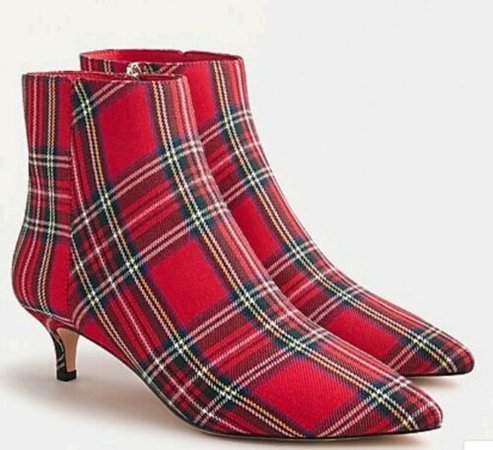 NIB J Crew Fiona Kitten Heel Ankle Boots in Royal Stewart Tartan Plaid 7.5 Red | eBay
