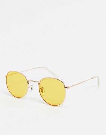 A.Kjaerbede round sunglasses in gold with yellow lens | ASOS