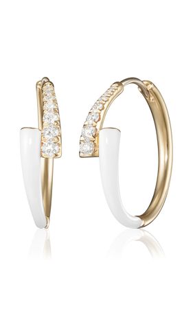Lola Enameled 18k Yellow Gold Diamond Hoop Earrings By Melissa Kaye | Moda Operandi