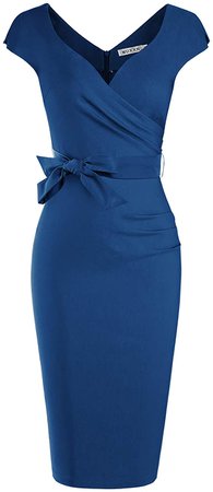 Amazon.com: MUXXN Women's Classy Pinup 30s Ruched Cap Sleeves Mid Length Bridesmaid Dress (Blue S): Clothing