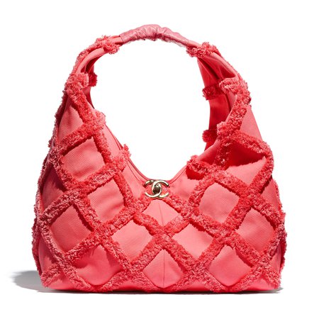 Chanel, large hobo bag Cotton Canvas, Calfskin & Gold-Tone Metal Coral