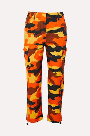 Off White Camouflage-print Cotton Straight-leg Pants - Orange