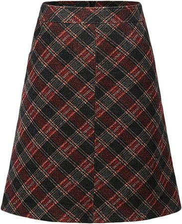 Youhan Women's Checked Knee Length A-Line Woolen Skirt at Amazon Women’s Clothing store