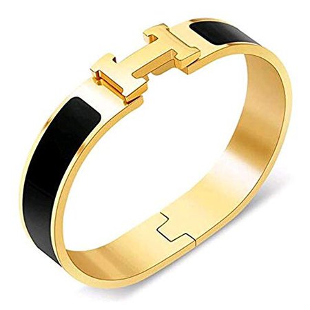 Amazon.com: Becky Massey Women's Fashion Classic Titanium Steel Coloured Bracelet-6.7" (Black/Gold): Jewelry