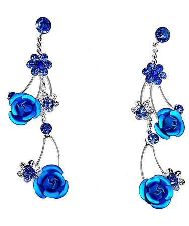 Faceted Metal Blue Rose Flower Crystal Rhinestone Necklace