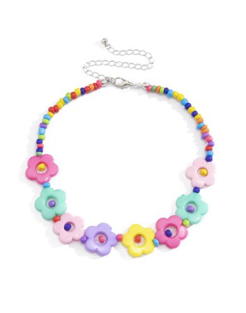 Colorful Beaded Flowers Necklace