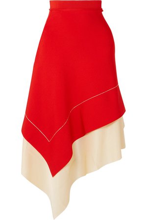 Victoria Beckham | Two-tone asymmetric stretch-knit midi skirt | NET-A-PORTER.COM
