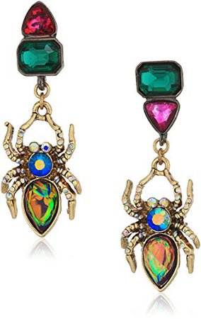 Betsey Johnson Halloween Mismatched Stone Spider Drop Earrings: Jewelry