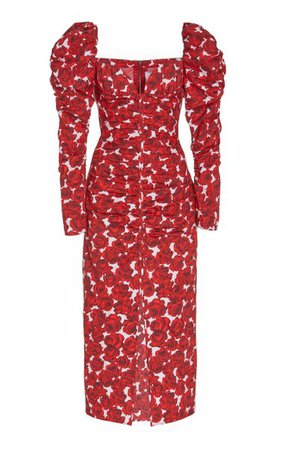 Floral-Printed Stretch Cotton Front-Slit Dress By Carolina Herrera | Moda Operandi