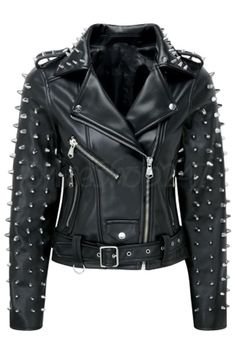 black leather studded sleeves jacket