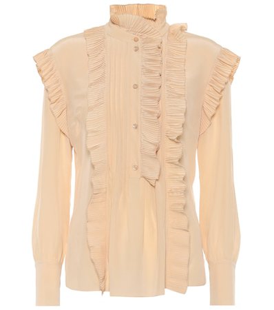 Ruffle-trimmed silk blouse