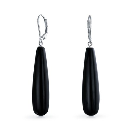 Black Agate Gemstone Teardrop Dangle Earrings 925 Sterling Silver – Bling Jewelry