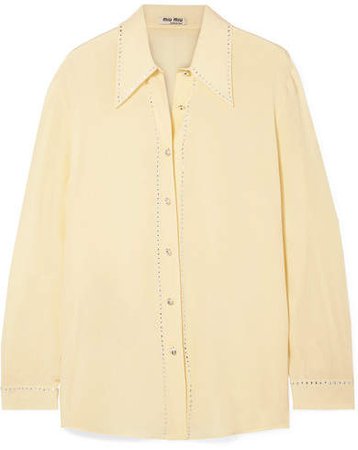 Crystal-embellished Silk-georgette Blouse - Pastel yellow