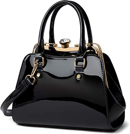 Amazon.com: LJOSEIND Shiny Patent Leather Handbags Shoulder Bags Fashion Satchel Purses Top Handle Bags for Women Black Medium : Clothing, Shoes & Jewelry