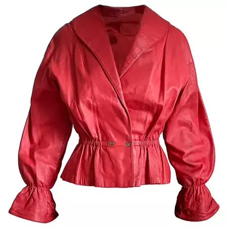 Bonnie Cashin for Sills 60s Red Leather Jacket Peplum Waist Rare Vintage 1960s S/M For Sale at 1stDibs